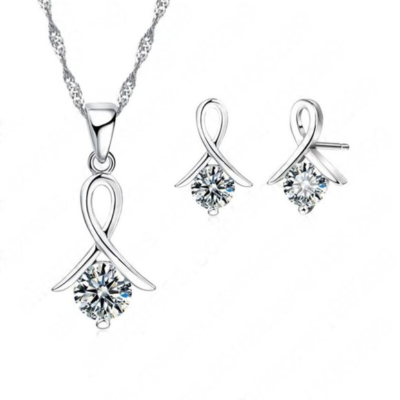 Jewelry - 💎 Infinity 925 Sterling Silver Earrings And Necklace Set Bundle